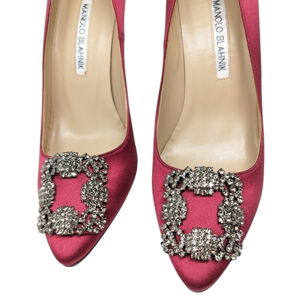 NEW Manolo Blahnik Deep Merlot Red 90mm Hangisi Crystal Pump Heel Size EU 38 - Picture 2 of 10